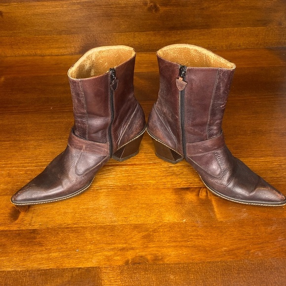 Vintage Desmo 90s classic brown weathered western leather boots bootie size US 7 - Picture 8 of 15
